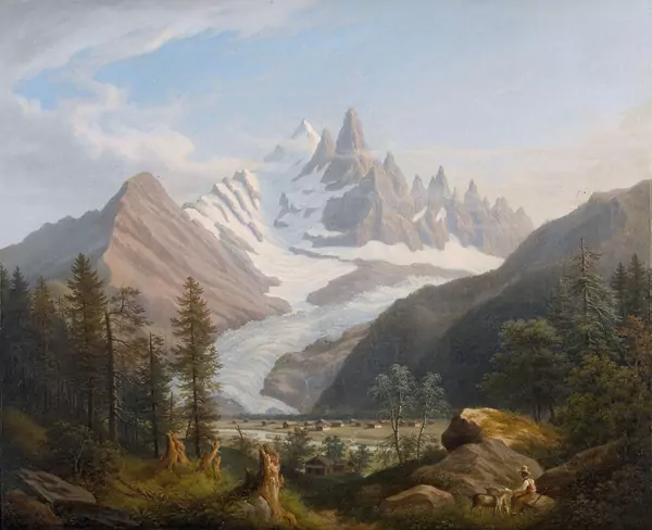 Blick auf Les-Praz-de-Chamonix und die Aiguille du Dru