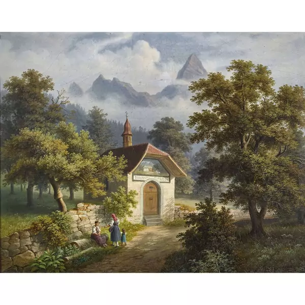 Bäuerinnen vor einer Kapelle