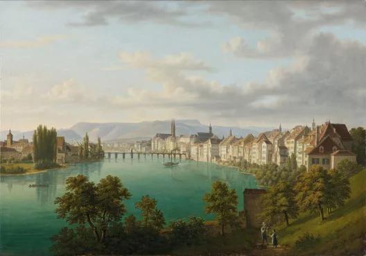 Anton Winterlin — Basel, Blick von der Rheinschanze rheinaufwärts zur Rheinbrücke