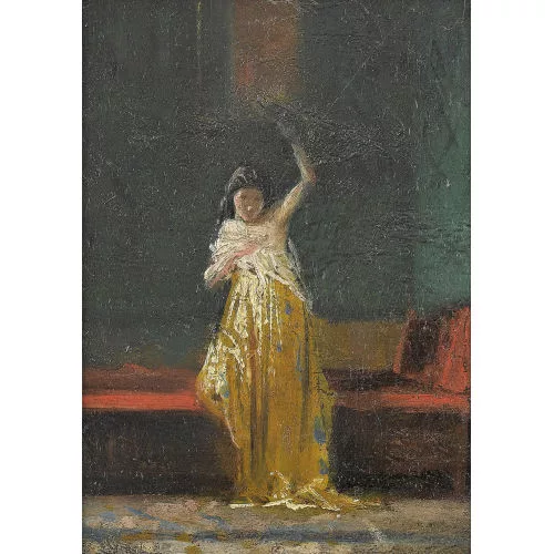 Antonio Barzaghi-Cattaneo — Interieur mit stehender Dame.