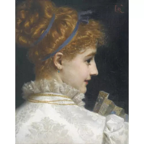 Bildnis einer eleganten Dame mit Fächer