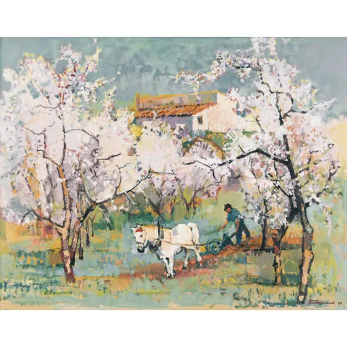 Armin Schwarzenbach — Pflügender Bauer in südlicher Landschaft.