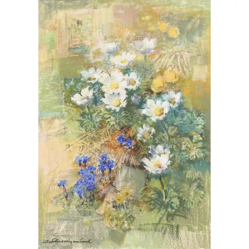 Armin Schwarzenbach — Wiesenpartie mit Frühlingsblumen.