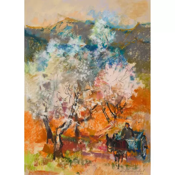 Berglandschaft mit Fuhrwerk