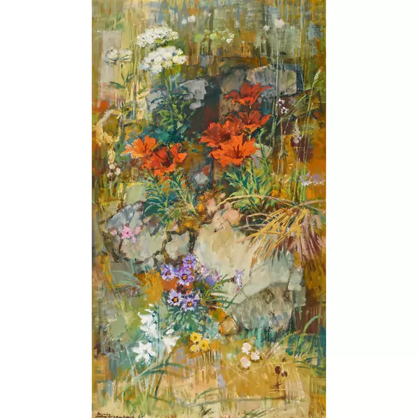 Blumen am steinigen Bord