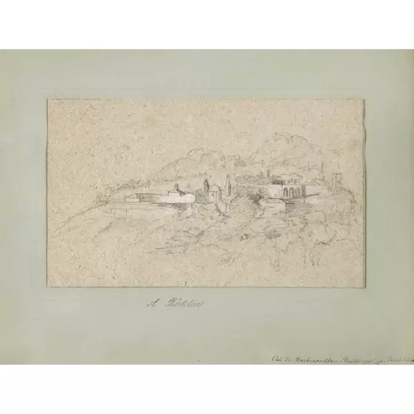 "Hügelige südliche Landschaft mit Siedlung"