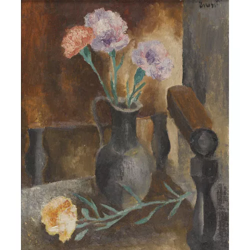 Arnold Brügger — Stillleben mit Nelken in einer Vase.