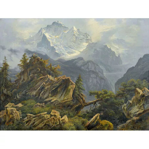 Arnold Jenny — Wanderer bei Felssporn vor dem Jungfraumassiv.