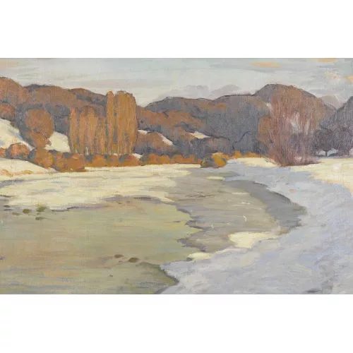 Arnold Loup — Lichte Flusslandschaft im Winter.
