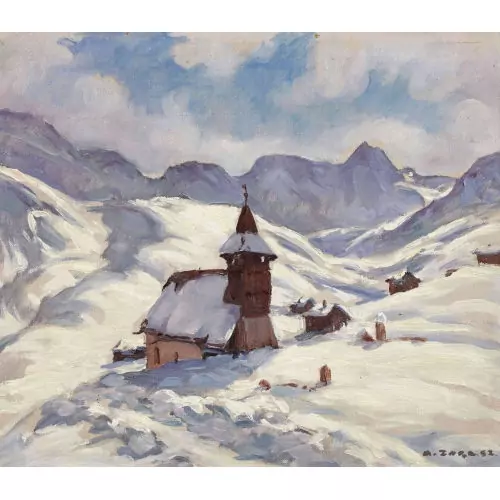 Bündner Winterlandschaft mit Kapelle