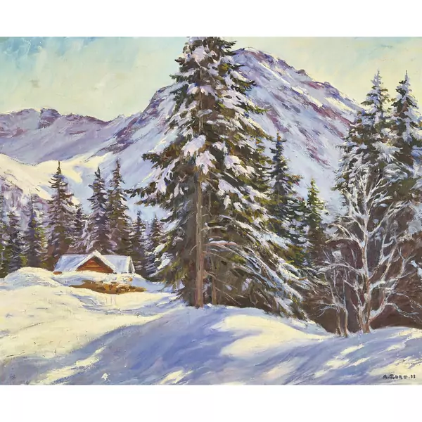 Verschneite Berglandschaft mit Tannen