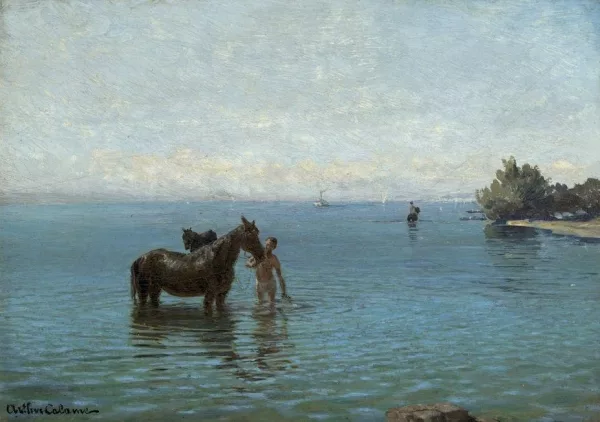 Arthur Calame — La baignade des chevaux (environs de Mies)