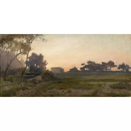 Arthur Calame — Dämmerungslandschaft mit Festung.