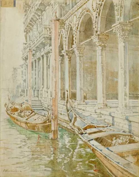 Arthur Calame — Zwei Gondeln in Venedig.