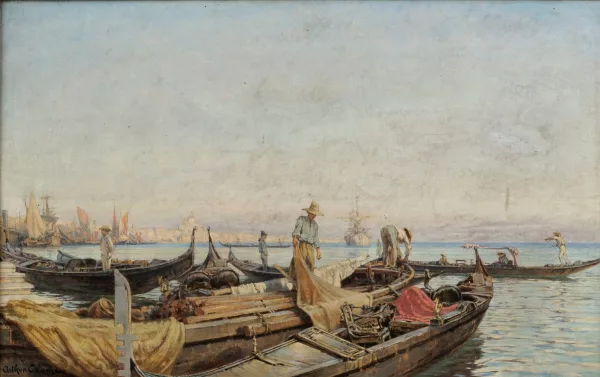 Arthur Calame — Bateaux à quai, Venise,