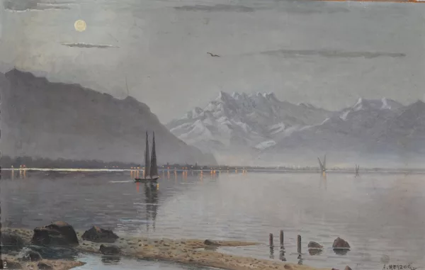 Arthur Herzog — Vollmond über dem Genfersee mit Dents du Midi