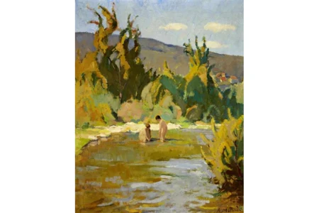 Badende Kinder am Fluss