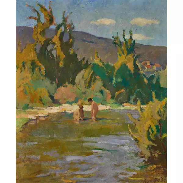 Sommerlandschaft mit Badenden