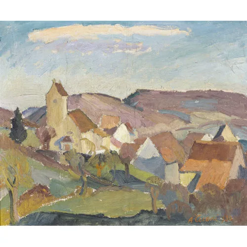 August Cueni — "Blauen Dorf gegen Nenzlingen Berg".