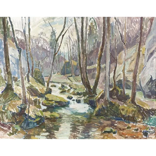 August Cueni — Waldlandschaft mit Bach.