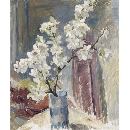 August Cueni — Stillleben mit blühendem Kirschzweig.