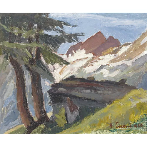 August Cueni — Berglandschaft mit Chalet.