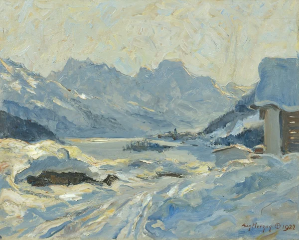 August Herzog — Oberengadiner Winterlandschaft mit Blick auf Piz Margna, 1922