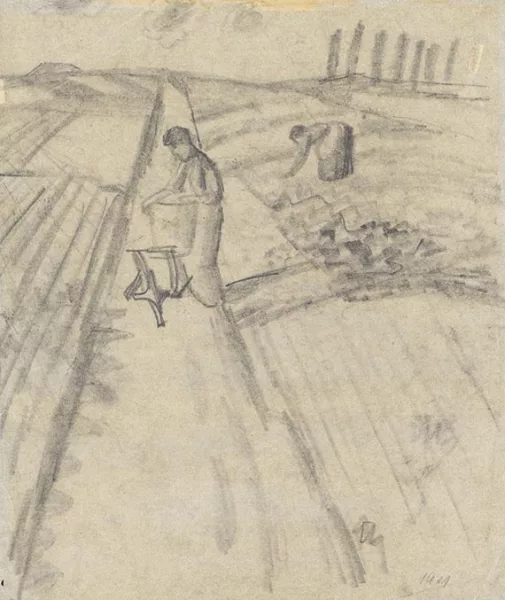 August Macke — Frauen mit Karren auf dem Feld