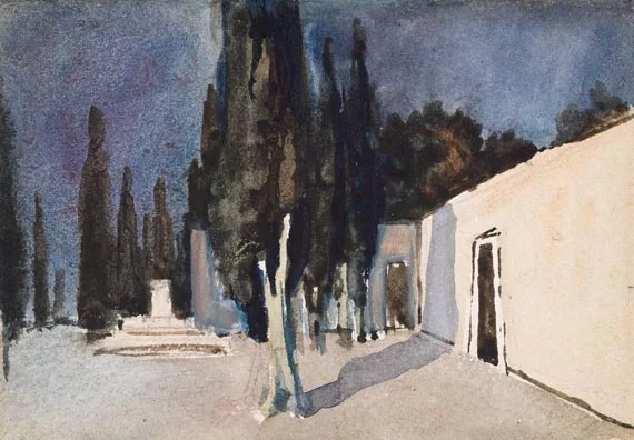 August Macke — Bühnenbildentwurf zur "Orestie" (Vor dem Atridenpalast, Grab des Agamemnon)