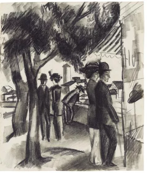 August Macke — Spaziergänger unter Bäumen (Leute vor dem Schaufenster)