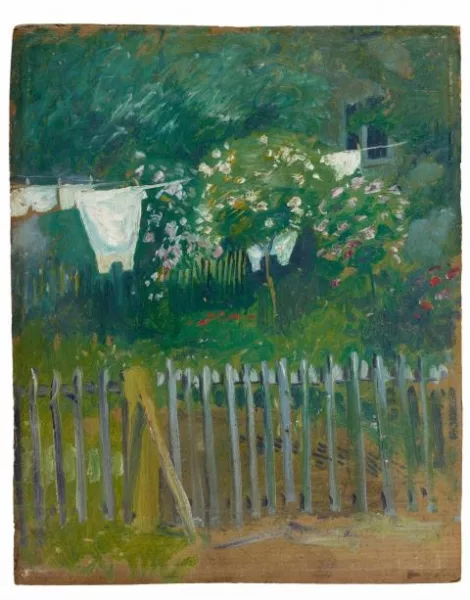 August Macke — Wäsche im Garten in Kandern. Rückseitig: Münsterkirche in Bonn