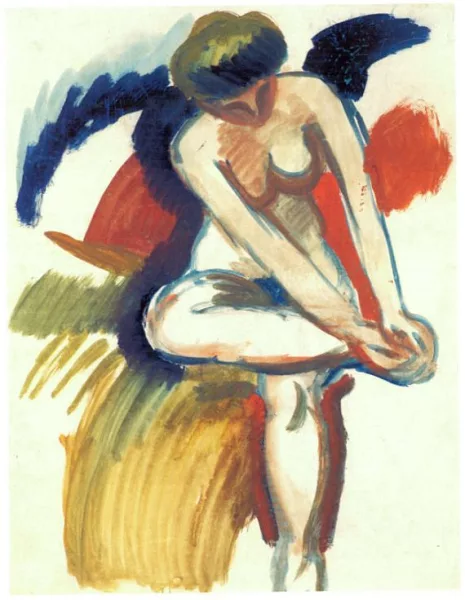 August Macke — Großer Akt auf rotem Tuch