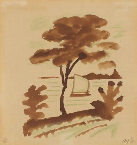 August Macke — Baum und Segelboot I