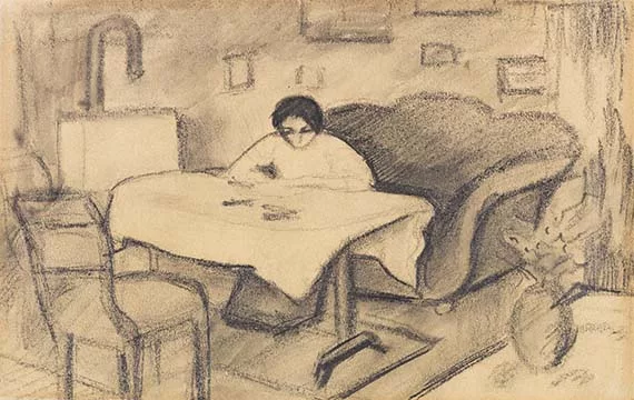 August Macke — Elisabeth am Tisch im Wohnzimmer