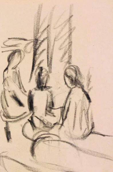 August Macke — Studie sitzender Mädchen (verso: Krankenhaus in Oberhofen)
