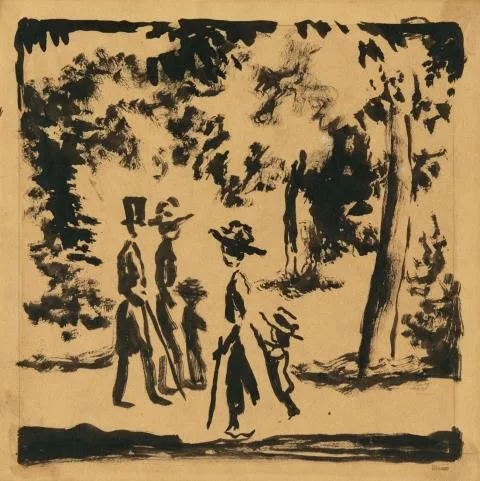 August Macke — Spaziergänger im Park (Spaziergänger mit Kind im Park)