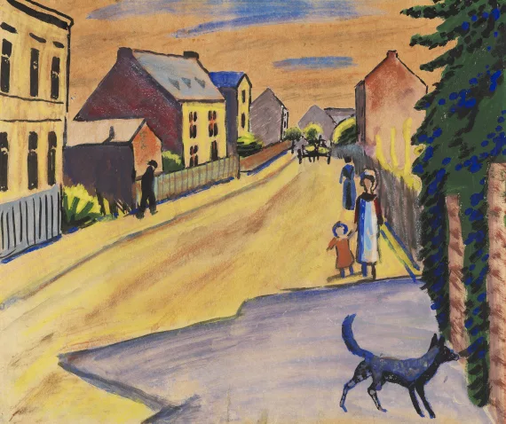 August Macke — Sonnige Straße mit Hund