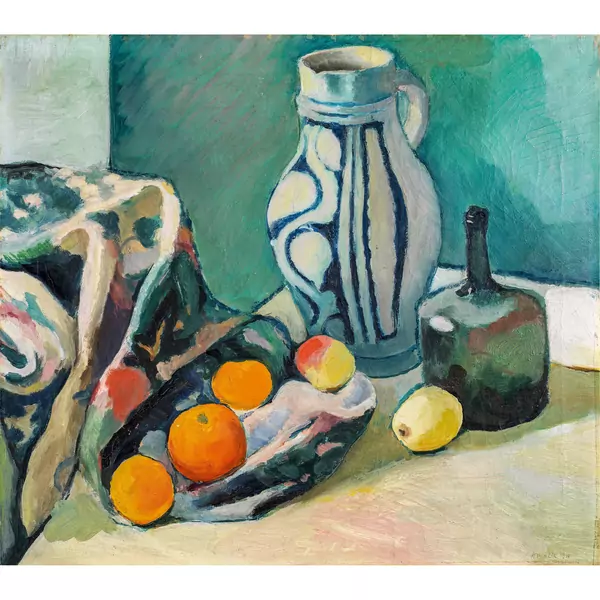 August Macke — Stillleben mit grauem Krug und Orangen — Galerie Kornfeld