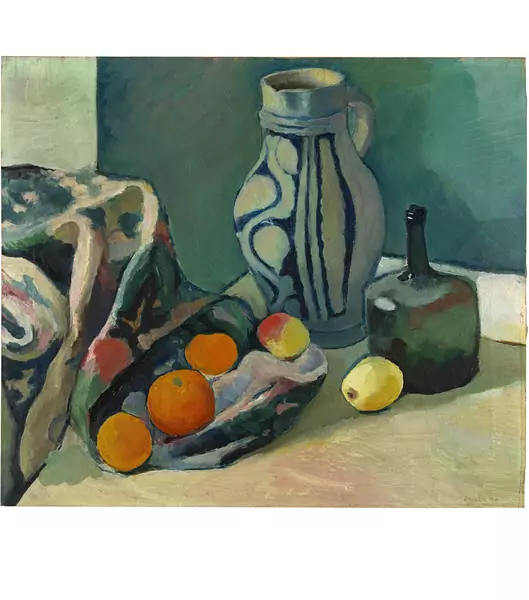 August Macke — Stillleben mit grauem Krug und Orangen — Galerie Kornfeld
