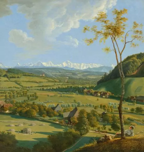 AUGUST VON BONSTETTEN — Blick auf die Berner Alpen bei Sinneringen. 1827. — Koller Auktionen