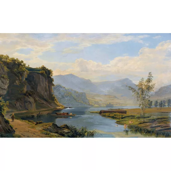 August von Bonstetten — Viehtransport auf dem Lauerzersee mit Blick auf die Rigi.