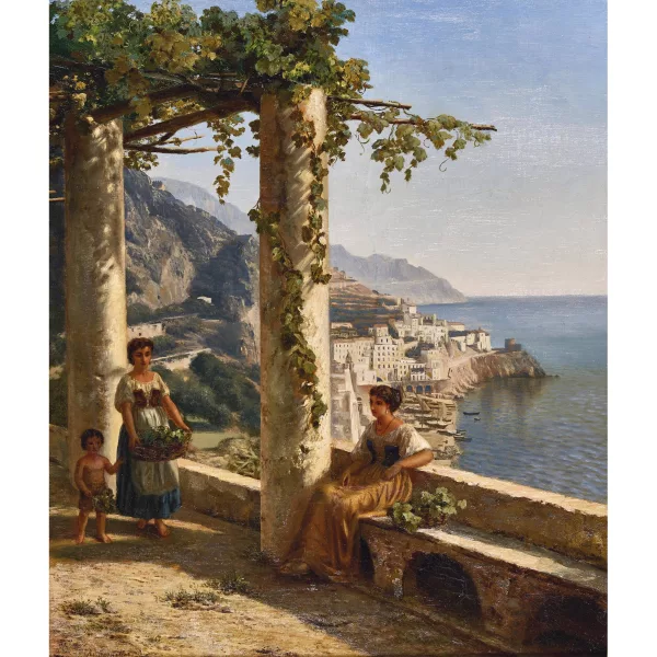 August von Bonstetten — Frauen in einer Pergola über der Amalfiküste.