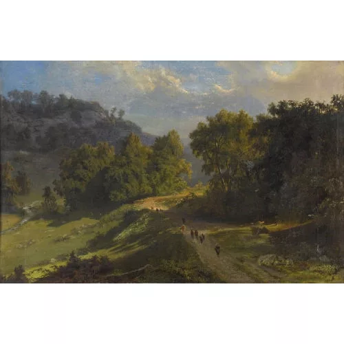 August von Bonstetten — Bäuerin mit Kühen am sommerlichen Waldrand.