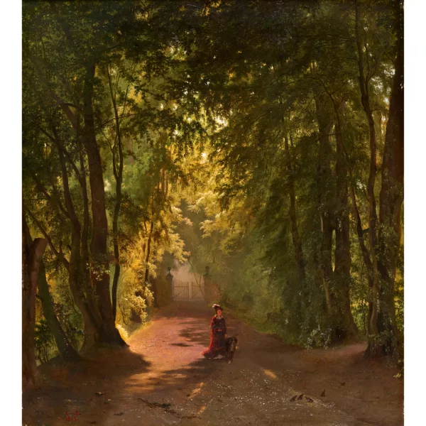 August von Bonstetten — Dame mit Hund im Park.
