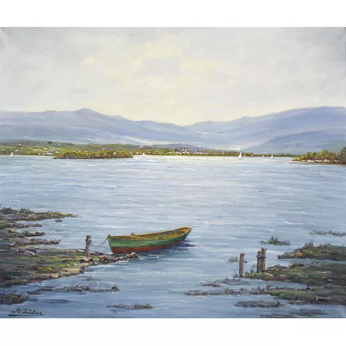 August Weber — Landschaftspartie am oberen Zürichsee mit Lützelau.