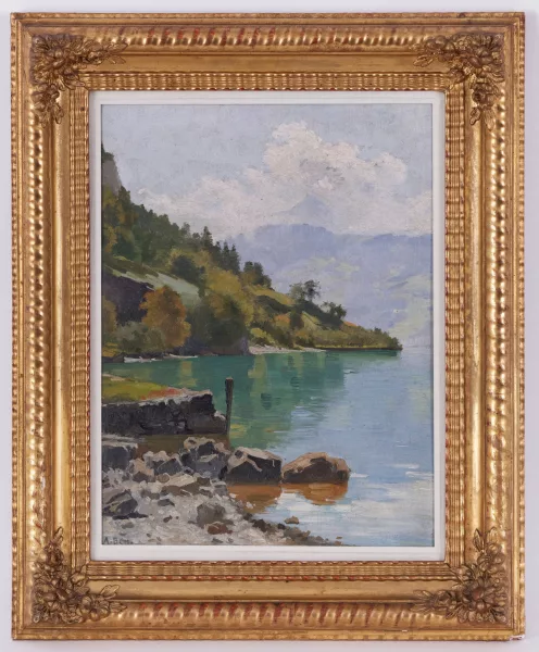 Auguste Bachelin — Paysage de bord de lac,