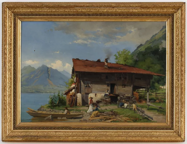 Auguste Bachelin — Elégantes en promenade au bord du lac,