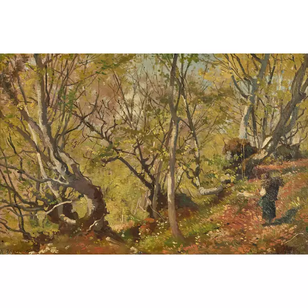 Reisigsammlerin im Wald