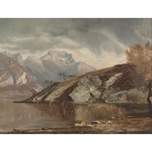Auguste de Beaumont — Uferpartie am Genfersee mit stimmungsvollem Himmel.