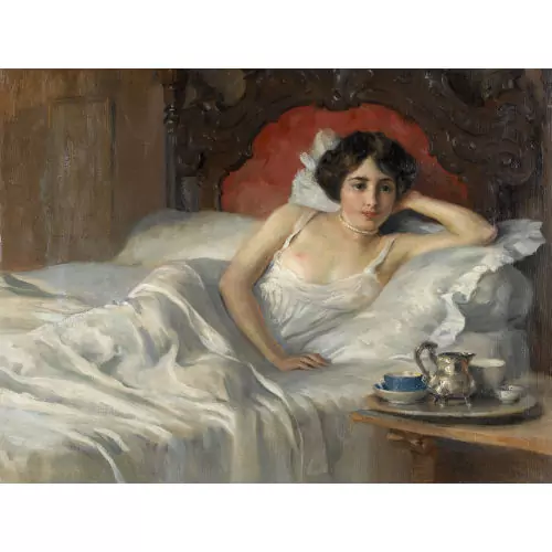 Liegende Dame im Negligé